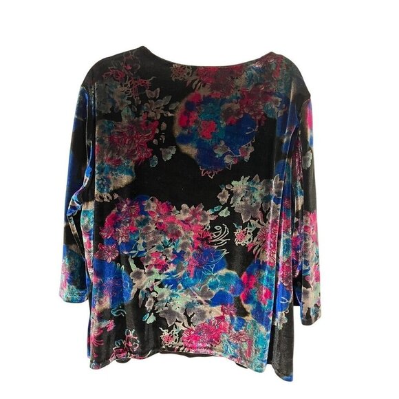 Badgley Mischka Velour Floral Top 2X Blue Retro Boho Western Coastal Preppy 80s - Picture 8 of 15